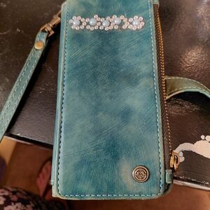 Chic Teal Women's Wallet with Floral Accents